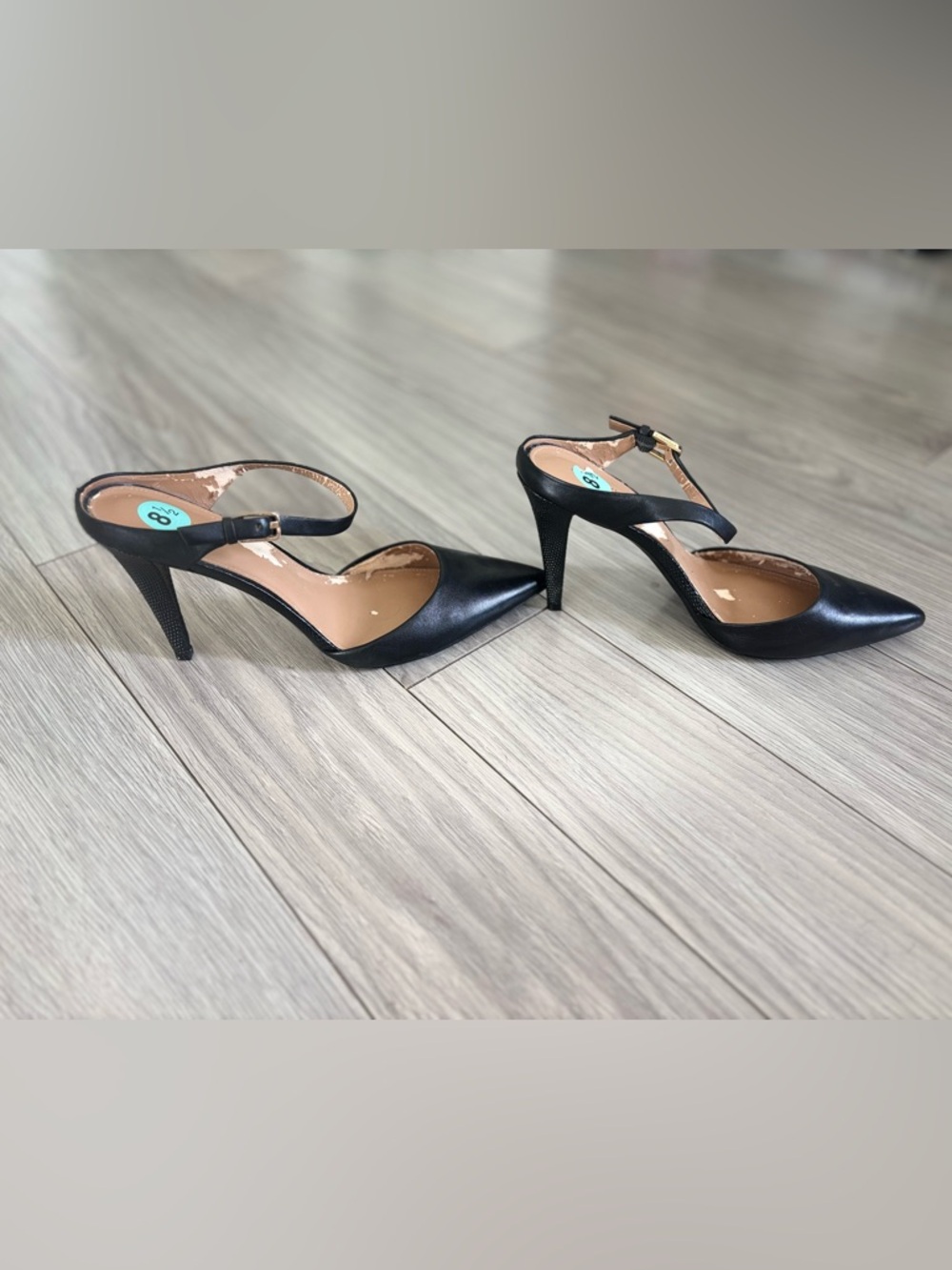 Calvin Klein Black Leather Slingback Heels with Gold Accent 8.5